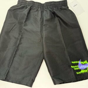 NWT Nike Board Short, Swim Boys Size L. Black- Neon Swoosh Logo.